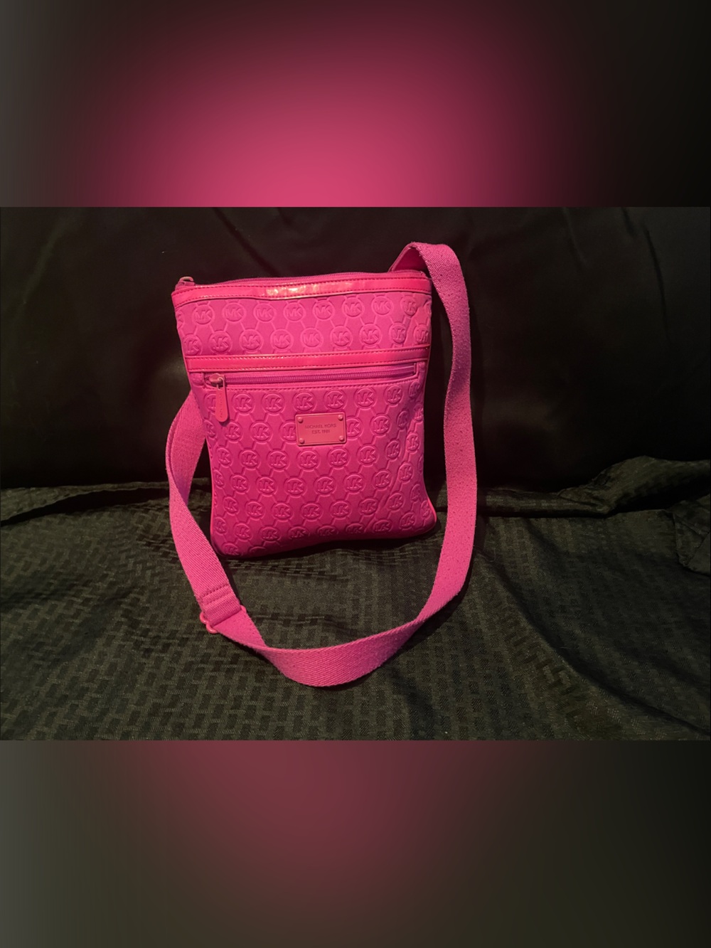 Michael Kors Women's Hot Pink Crossbody Bag with Embossed Logo Pattern/ fair